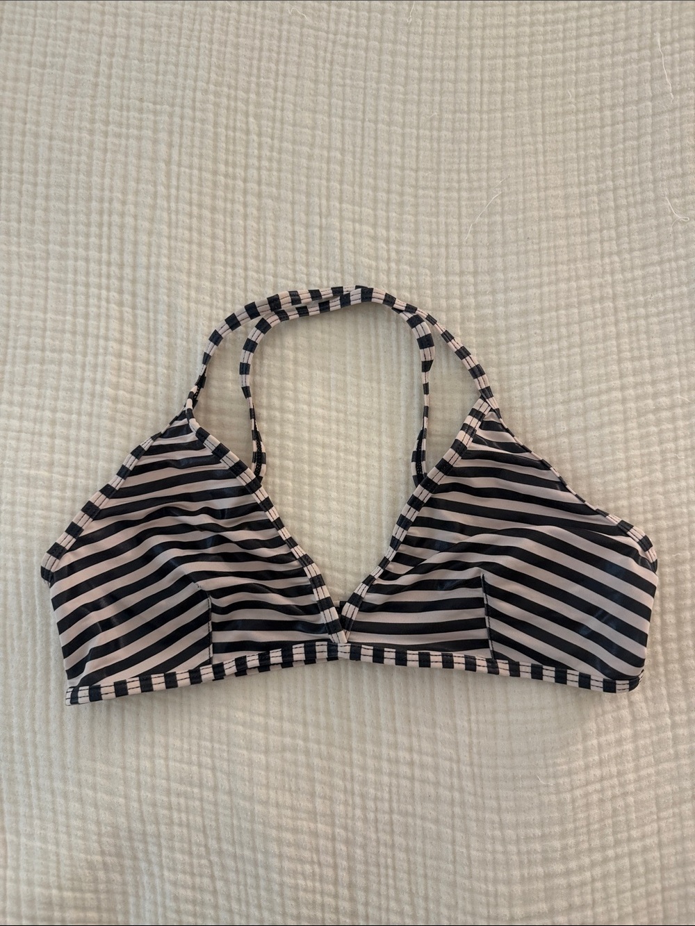 American Apparel Black and White Striped Bikini Top